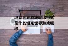 坦克世界游戏昵称格式是什么坦克世界游戏昵称